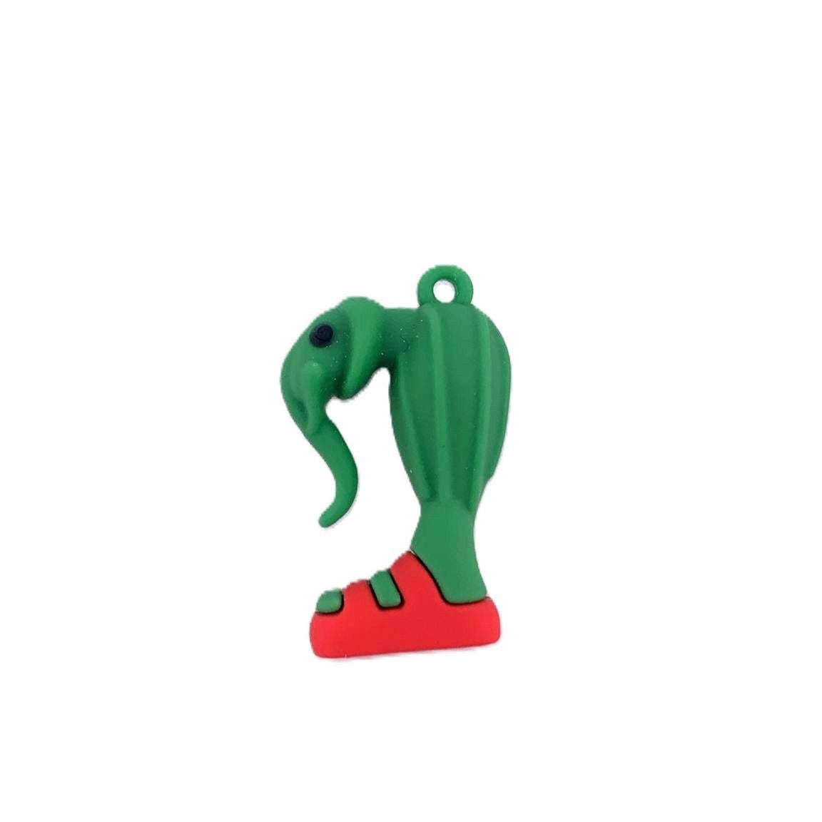 Breloc de Chei din Silicon, Flippy, Figurina Brainrot Elefant Cactus Lirili Larila, 4 cm, Verde/Rosu