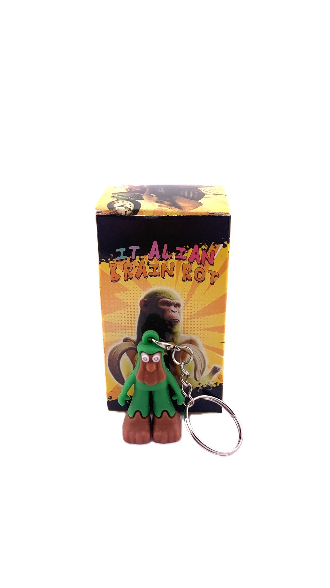 Breloc de Chei din Silicon, Flippy, Figurina Brainrot Brr Brr Patapim, 4 cm, Verde/Maro
