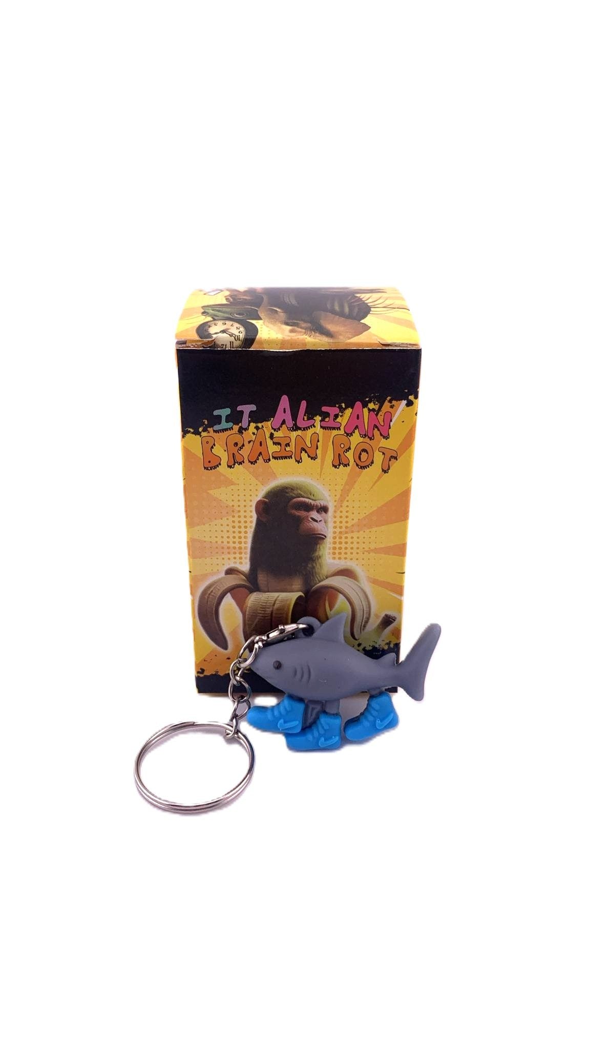 Breloc de Chei din Silicon, Flippy, Figurina Brainrot Tralalero Tralala, 4 cm, Gri/Albastru