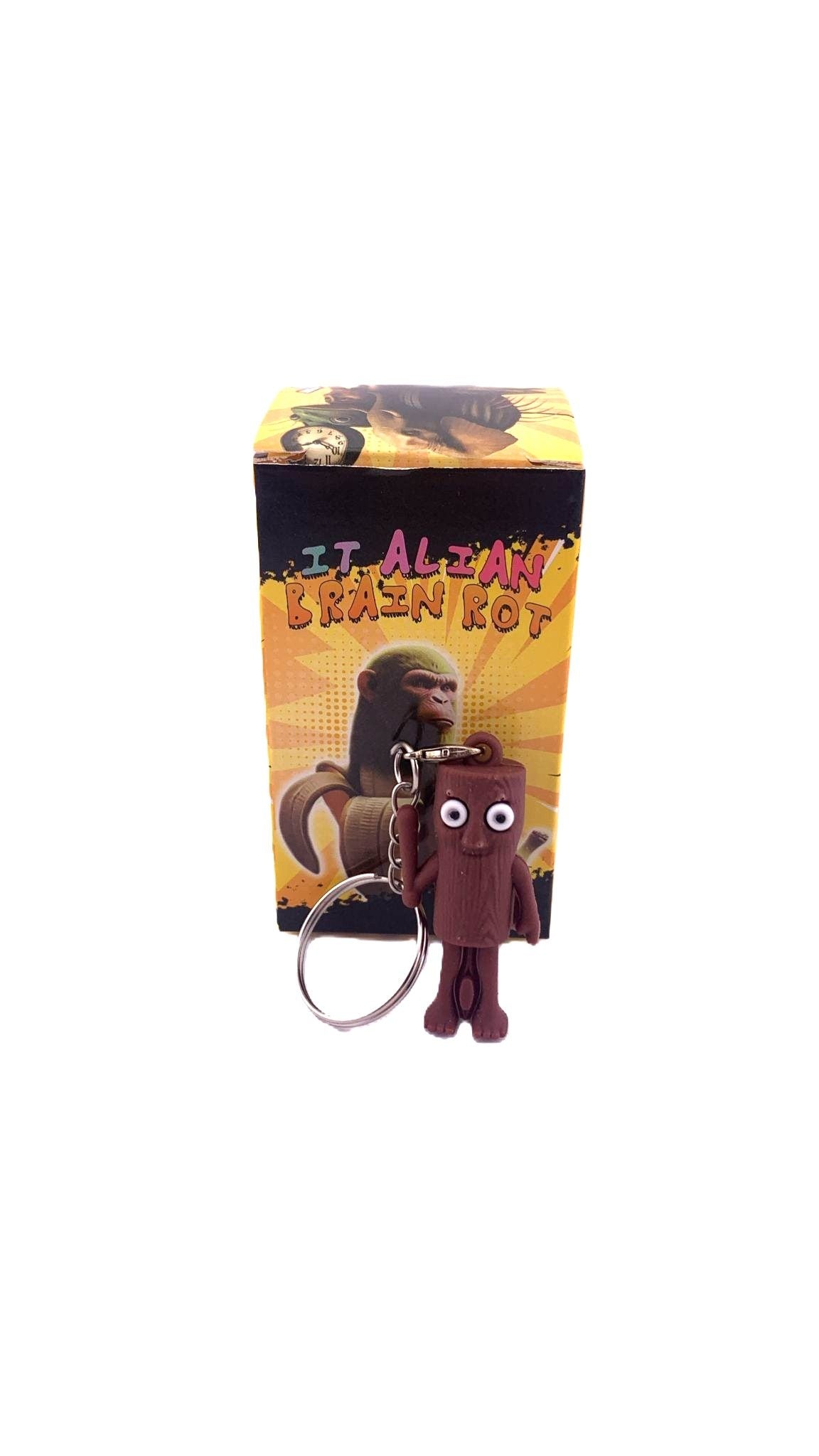Breloc de Chei din Silicon, Flippy, Figurina Brainrot Tung Tung Sahur, 4 cm, Maro