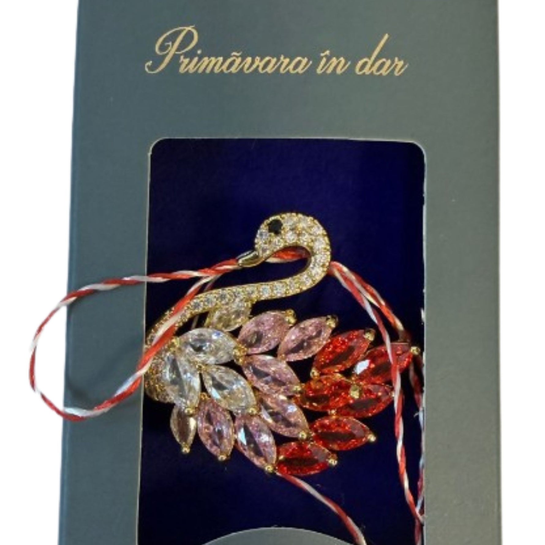 Martisor cu Brosa Placata cu Aur 24K, Jolie, Ambalaj Carton cu Design, Material Metal, Model Lebada, Dimensiune Brosa