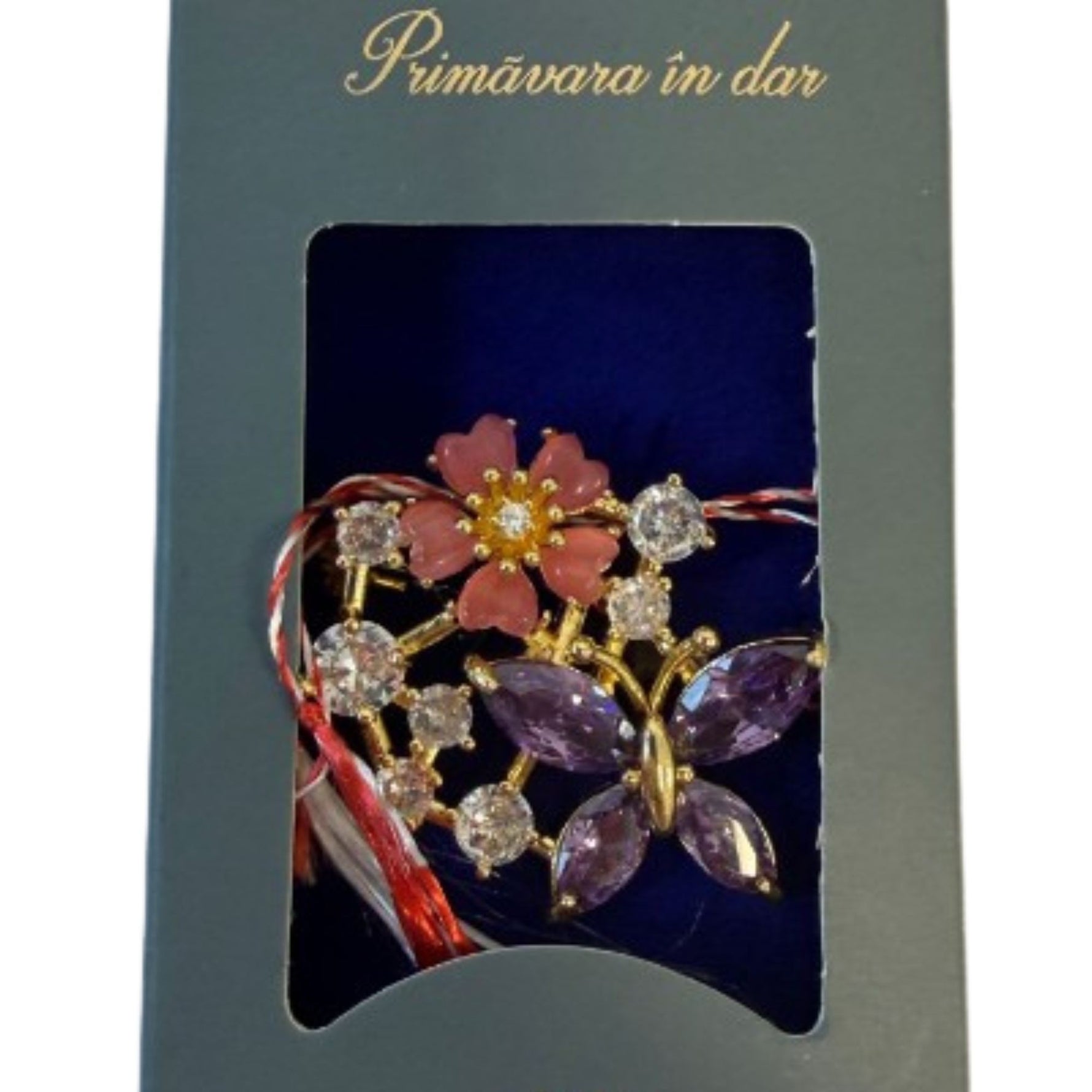 Martisor cu Brosa Placata cu Aur 24K, Jolie, Ambalaj Carton cu Design, Material Metal, Model Fluture, Dimensiune Brosa