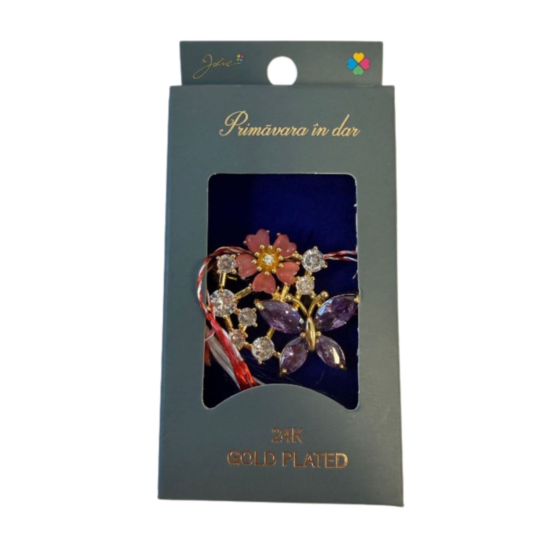 Martisor cu Brosa Placata cu Aur 24K, Jolie, Ambalaj Carton cu Design, Material Metal, Model Fluture, Dimensiune Brosa