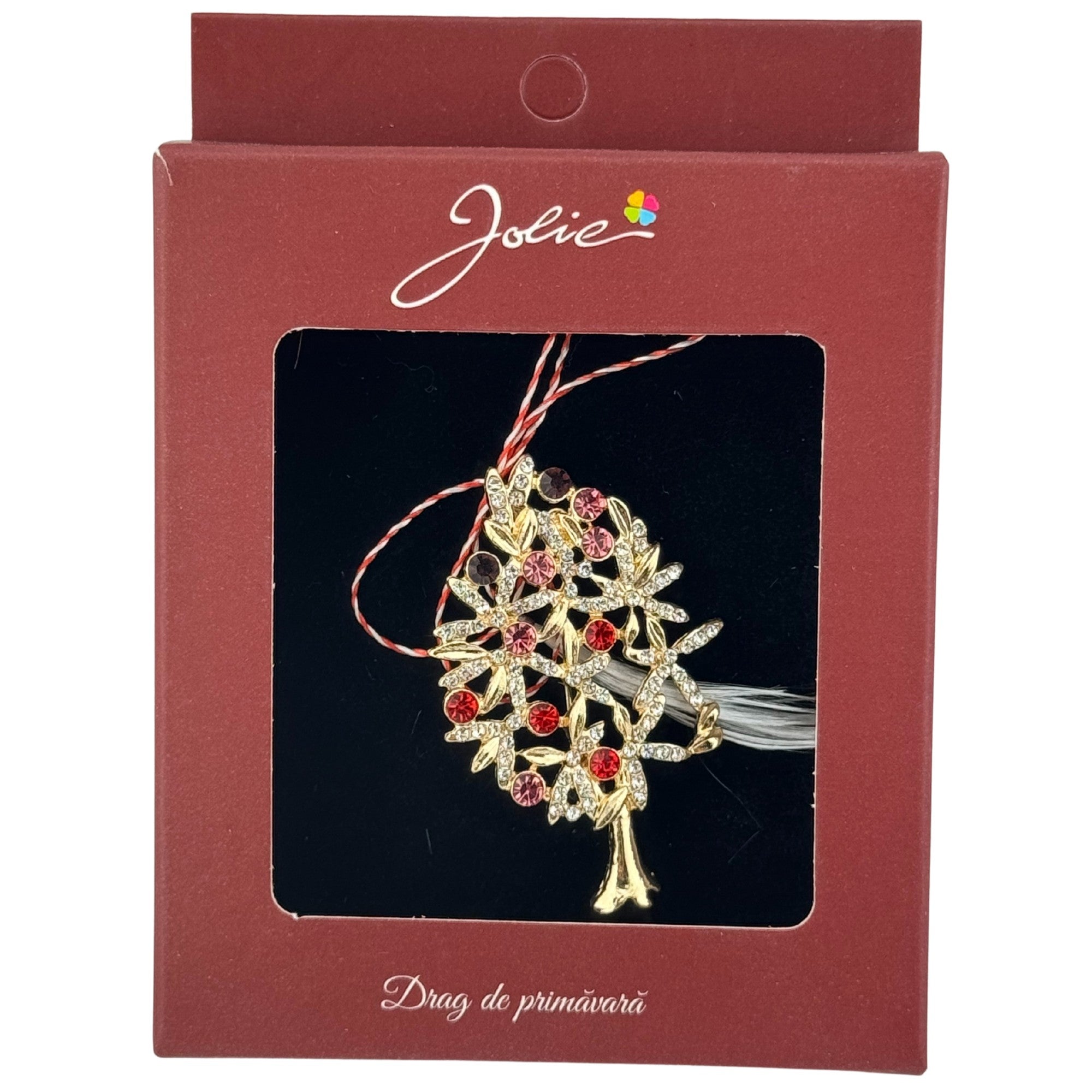 Brosa Vintage, Jolie, Material Metal, Ambalaj Carton, Dimensiune Brosa Aproximativ 4-6 cm, Model Copac cu Flori,