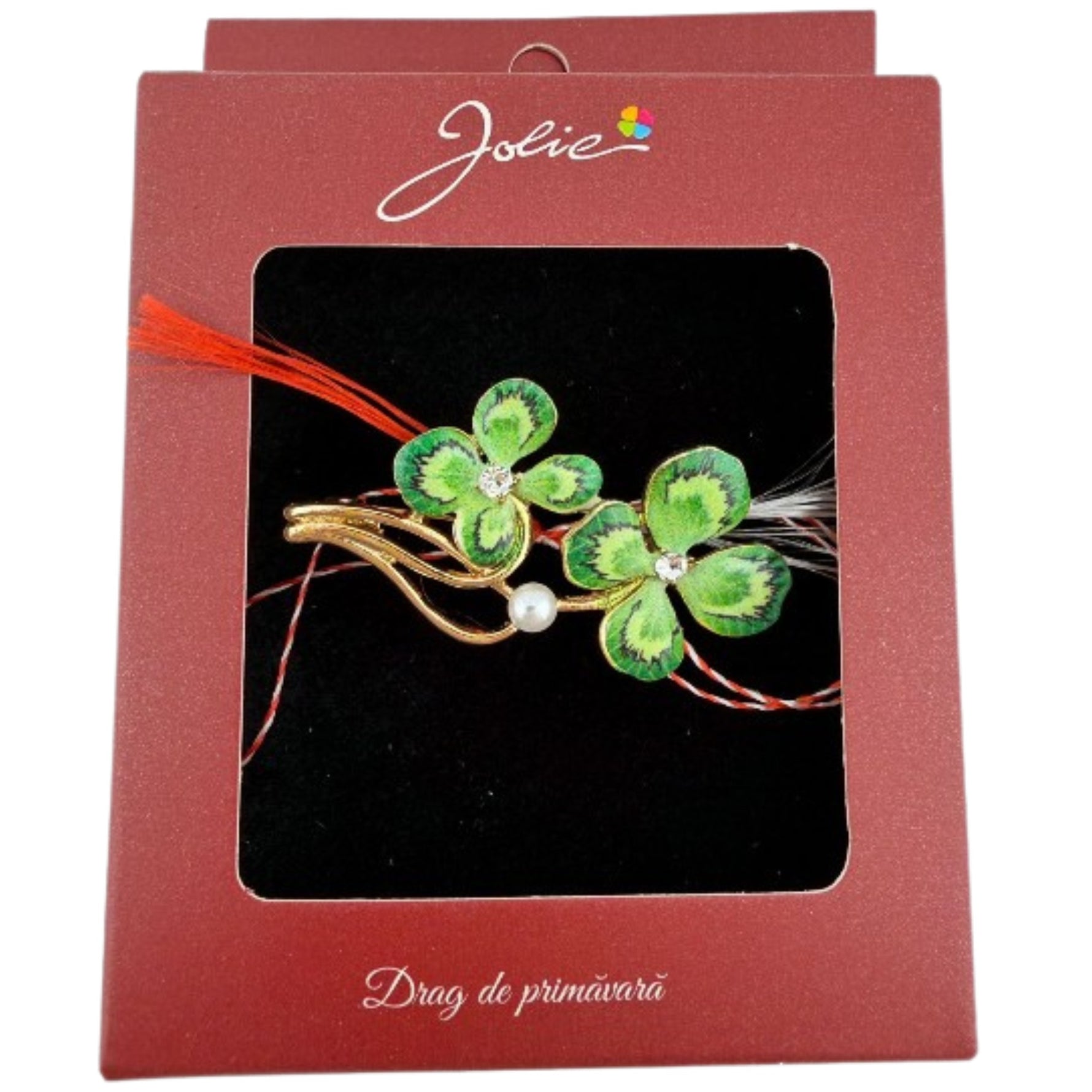 Brosa Vintage, Jolie, Material Metal, Ambalaj Carton, Dimensiune Brosa Aproximativ 4-6 cm, Model Trifoi cu Patru Foi,