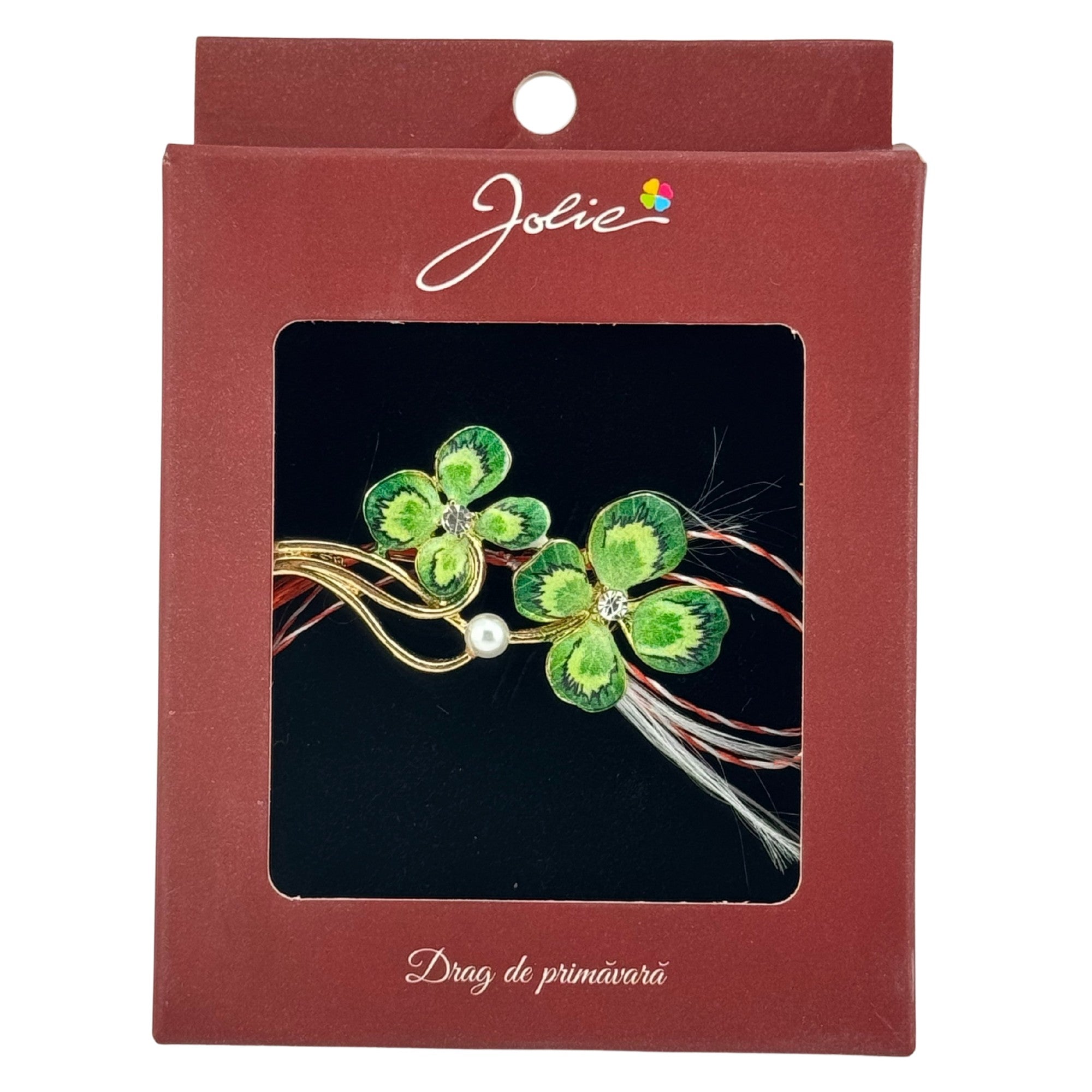 Brosa Vintage, Jolie, Material Metal, Ambalaj Carton, Dimensiune Brosa Aproximativ 4-6 cm, Model Trifoi cu Patru Foi,