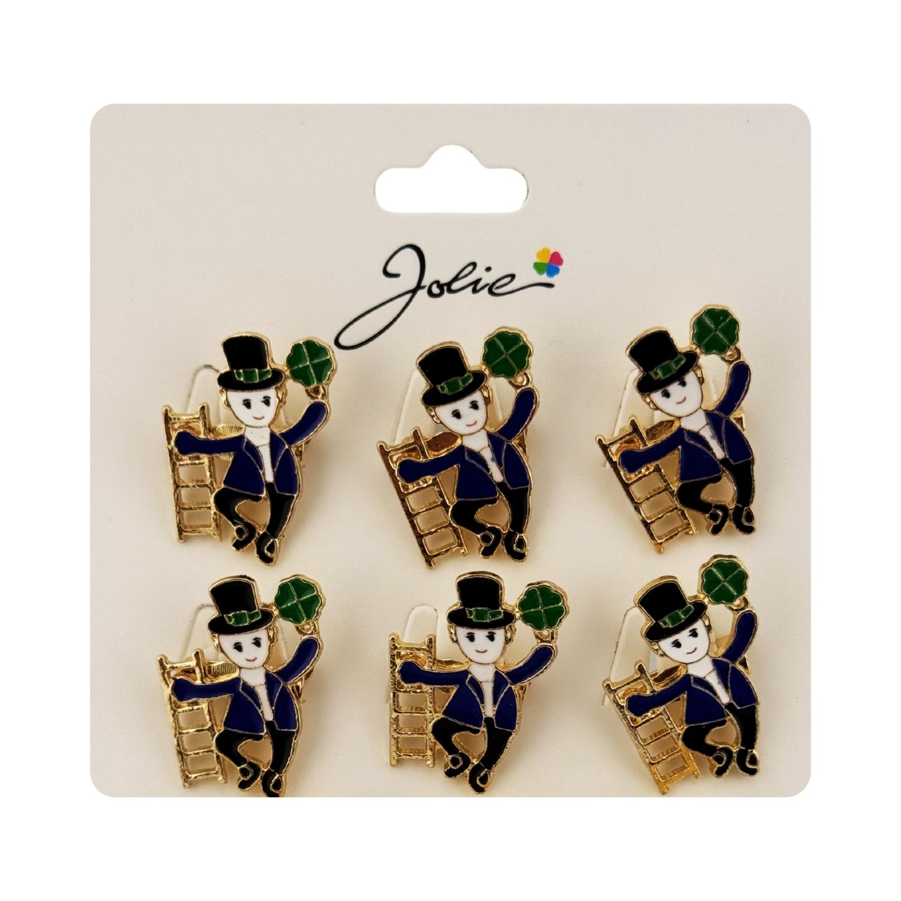 Brose Martisor Primavara Jolie, Set 12 Bucati, Model Elf cu Trifoi Norocos, Brosa din Metal, 3 x 2 cm per Bucata,