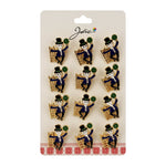 Brose Martisor Primavara Jolie, Set 12 Bucati, Model Elf cu Trifoi Norocos, Brosa din Metal, 3 x 2 cm per Bucata,