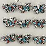 Brose Martisor Primavara, Jolie, Set 12 Bucati, Model Fluture cu Pietre, Brosa din Metal, 3 x 2 cm per Bucata, Argintiu