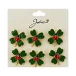 Brose Martisor Primavara, Jolie, Set 12 Bucati, Model Trifoi cu Buburuza, Brosa din Metal, 2.5 x 2.5 cm per Bucata,