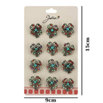 Brose Martisor Primavara, Jolie, Set 12 Bucati, Model Trifoi cu Pietre Decorative, Brosa din Metal, Dimensiune 3 x 2 cm