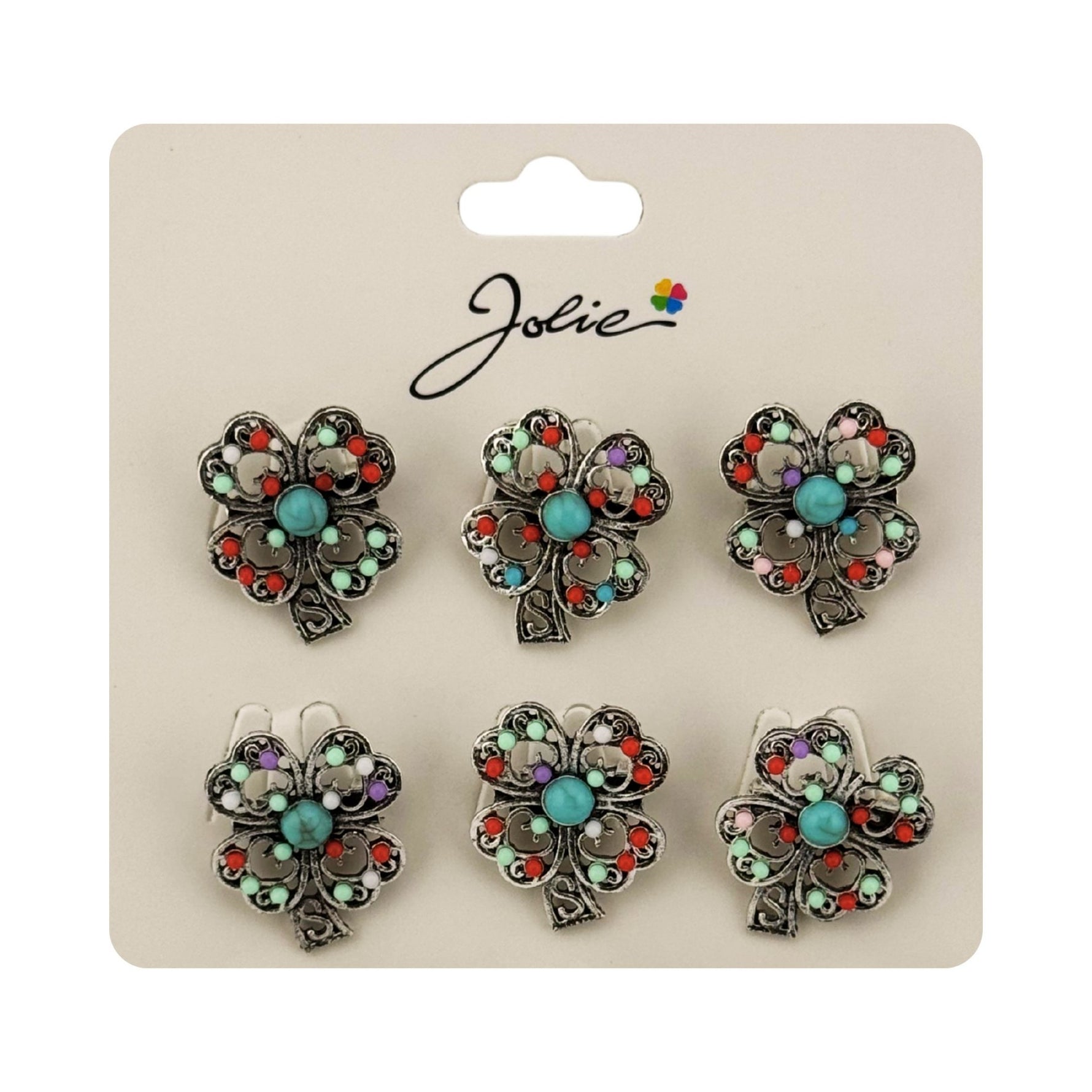 Brose Martisor Primavara, Jolie, Set 12 Bucati, Model Trifoi cu Pietre Decorative, Brosa din Metal, Dimensiune 3 x 2 cm
