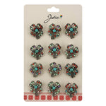 Brose Martisor Primavara, Jolie, Set 12 Bucati, Model Trifoi cu Pietre Decorative, Brosa din Metal, Dimensiune 3 x 2 cm