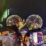 Buchet Decorativ, Flippy, Trandafir in Balon cu Lumini Led, Diametru 35 cm, 2 x Baterii AA (neincluse), Rosu/Negru