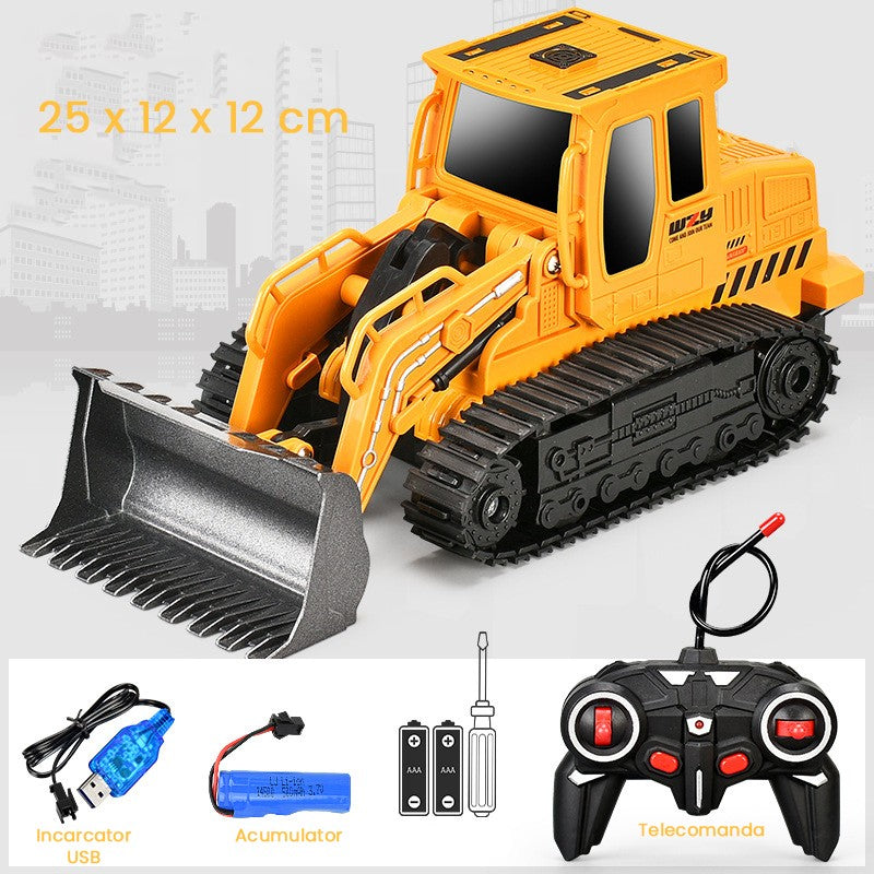Buldozer cu Senile Jucarie pentru Copii, Flippy, Jucarie Buldozer cu Telecomanda, Jucarie de Constructie, Acumulator cu