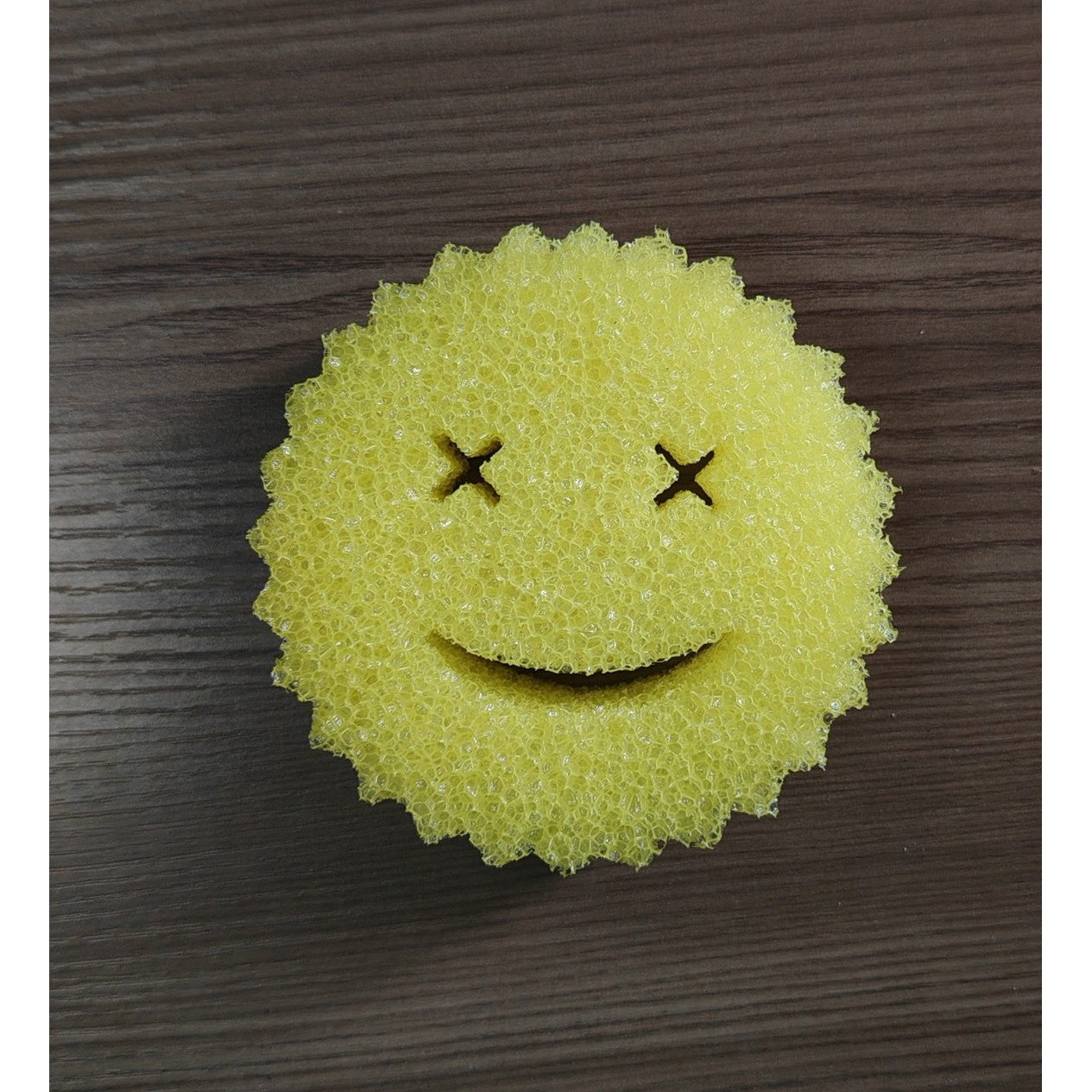Burete de Vase, Flippy, Rotund, din Burete PU, Model Smiley Face, Doua Fete, 10 x 4 cm, Galben