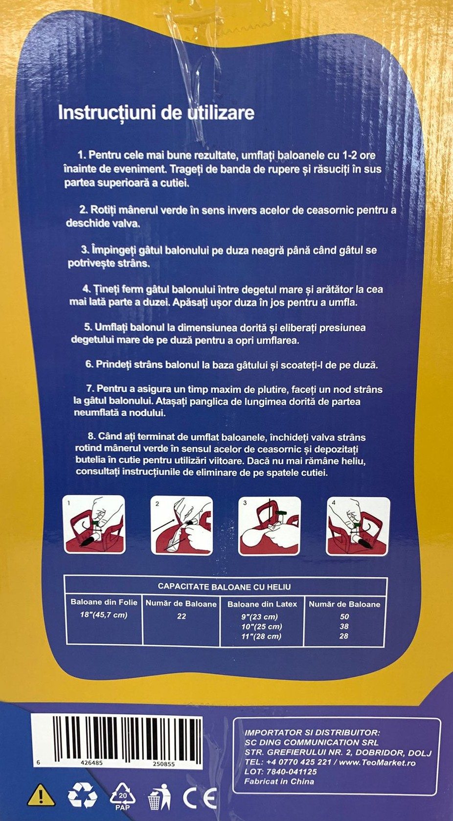 Butelie Heliu de Unica Folosinta, Butelie pentru 50 Baloane Latex, Ideala pentru Petreceri si Evenimente, 13l,