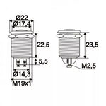 Buton 1 circuit 2A 250V OFF-(ON) fara retinere metal resistent la apa
