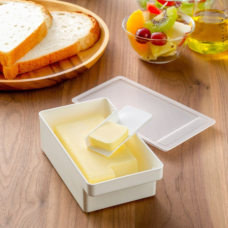 Cutie de Unt, Flippy, cu Capac, Multifunctionala, cu Spatula Portionare, 15.9 x 8.8 x 4.9 cm, Alb