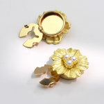Accesoriu pentru Nasturi, Flippy, Model Floare cu Perle, din Metal, 2.5 x 1.7 cm, Auriu