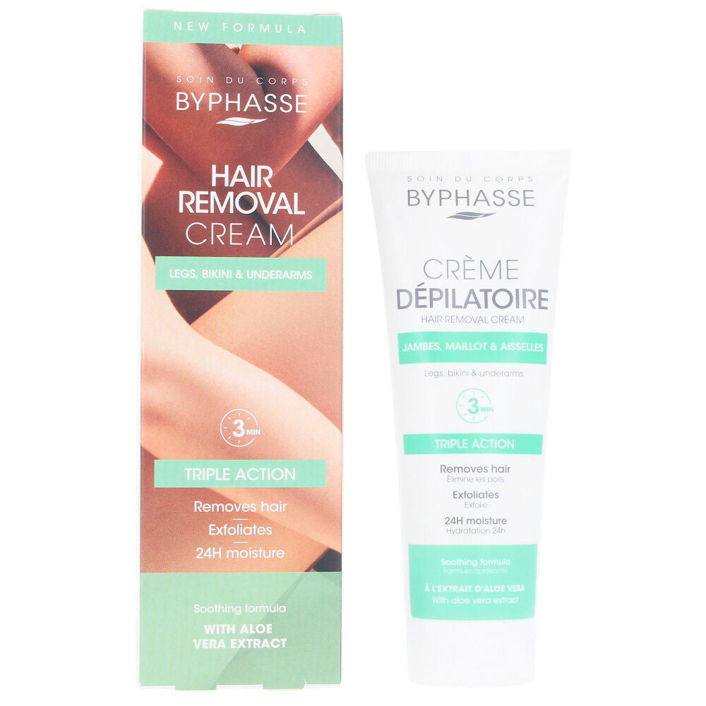 Byphasse, Byphasse, Aloe Vera, Cremă de epilat, Pentru toate tipurile de piele, Pentru picioare, 125 ml