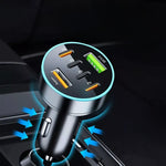 Incarcator Auto 6 in 1, Flippy, 2 x Port USB Fast Charge QC3.0 si 4 x Type C, PD 65W, Negru