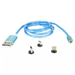 Cablu 1m 3in1 USB TYPE C iPhone Micro USB iluminat LED albastru