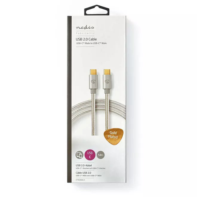 Cablu de alimentare si sincronizare USB type C 2.0 tata-tata 5A 100W aurit 2m argintiu Nedis