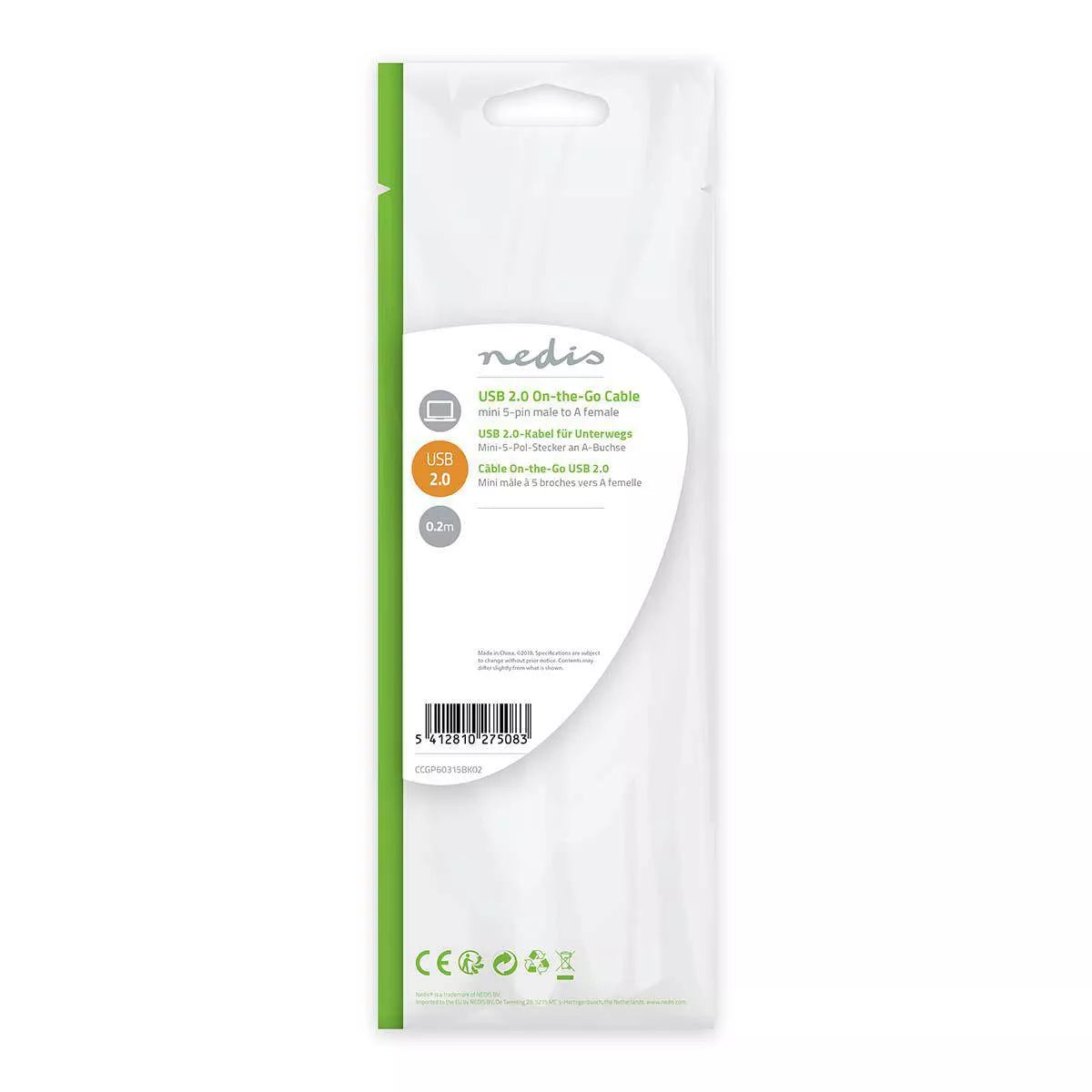 Cablu de date case de marcat fiscale USB 2.0 A mama - mini USB 5 pini tata OTG 0.2m Nedis