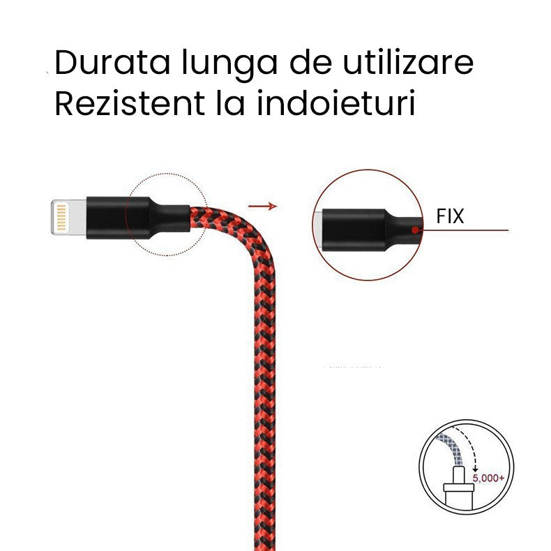 Cablu de Date pentru Telefon, Flippy, Cablu USB spre Lightning Compatibil cu iPhone, Lungime 1 M, Impletit Triunghiular