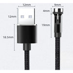 Cablu de incarcare magnetic 3 in 1 360 grade + 180 grade, 2 m, micro, type C, iPhone, 5 V, 2.1 A, Negru