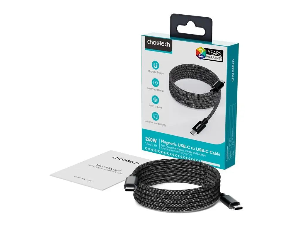 Cablu magnetic date / incarcare USB-C - USB-C Choetech XCC-1054-BK 1.2m PD 100W