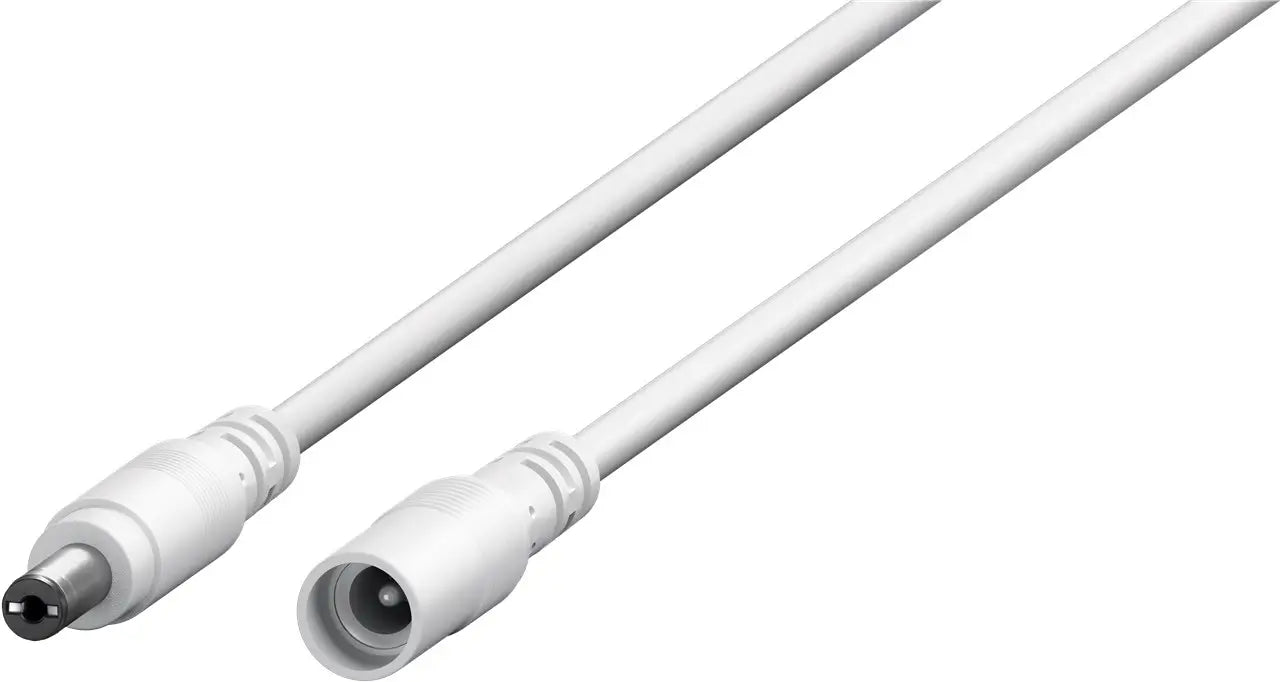 Cablu prelungitor DC 5.5/2.1 mufa - DC 5.5/2.1 soclu 1.5m 5A 2x0.5mm2 cupru drept alb Goobay 76674