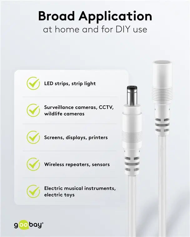 Cablu prelungitor DC 5.5/2.1 mufa - DC 5.5/2.1 soclu 5m 5A 2x0.5mm2 cupru drept alb Goobay 76676