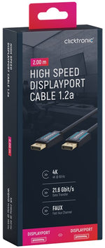 Cablu Profesional DisplayPort - DisplayPort 2m v1.2a 4K 60Hz 21.6Gbit/s AWG26 OFC Clicktronic 70711