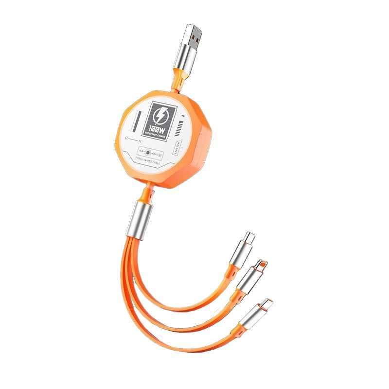Cablu Retractabil 3in 1 pentru Telefon, Flippy, Cablu de incarcare rapida 100W, stil Mecha, potrivit pentru Auto,