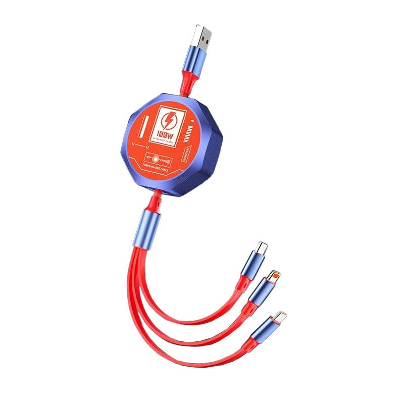 Cablu Retractabil 3in 1 pentru Telefon, Flippy, Cablu de incarcare rapida 100W, stil Mecha, potrivit pentru Auto,
