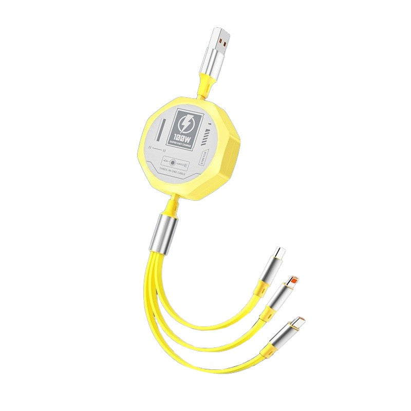 Cablu Retractabil 3in 1 pentru Telefon, Flippy, Cablu de incarcare rapida 100W, stil Mecha, potrivit pentru Auto,