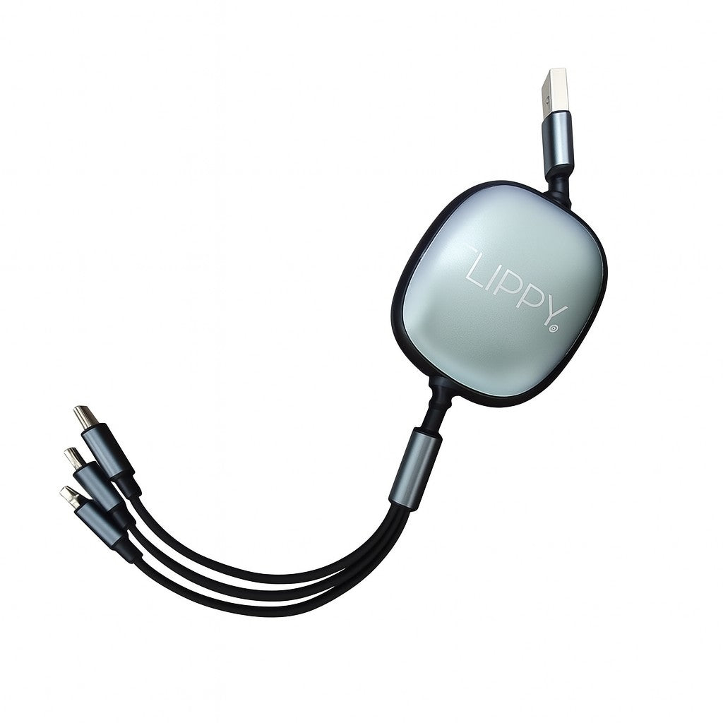 Cablu Retractabil Universal pentru Telefon, Flippy, Universal 3in1 pentru Orice Tip de Telefon, Micro-USB, Lightning,