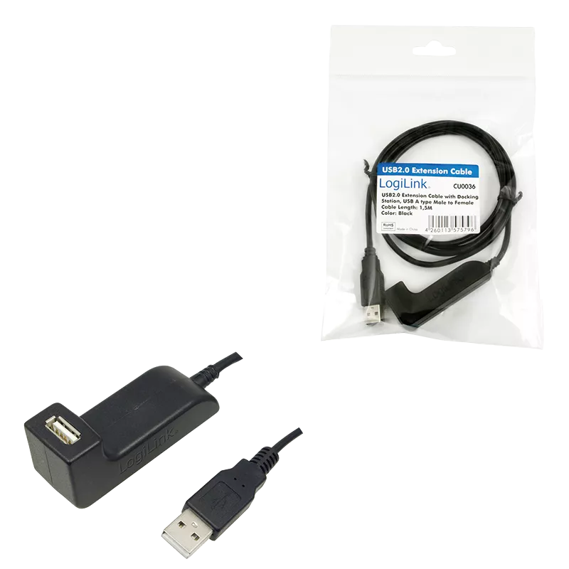 Cablu USB 2.0 A soclu mama - USB A mufa tata nichelat 1.5m negru LOGILINK