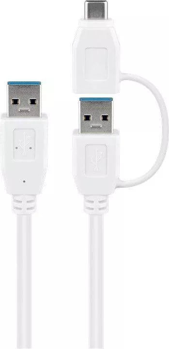 Cablu USB 3.0 A tata-tata cu adaptor USB A mama la USB Type C tata 0.5m 5Gbit/s alb Goobay