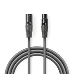 Cablu XLR stereo XLR 3 pini tata - XLR 3 pini mama 10m gri Nedis