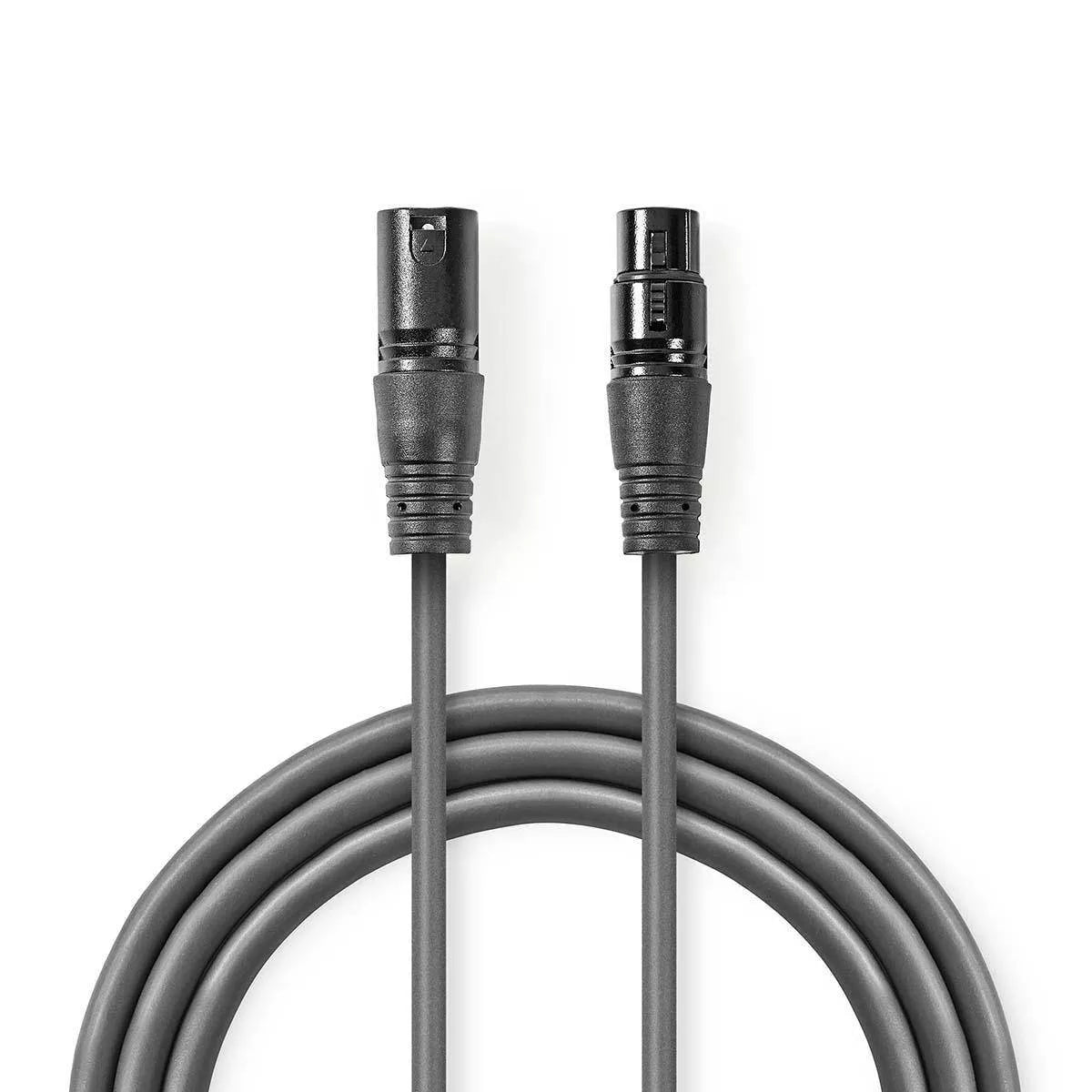 Cablu XLR stereo XLR 3 pini tata - XLR 3 pini mama 10m gri Nedis
