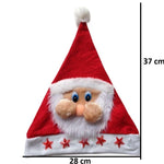 Caciula de Mos Craciun, Flippy, Model 2 Mos Craciun cu Stelute Rosii, Marime Universala, Material Textil, 28 x 37 cm,