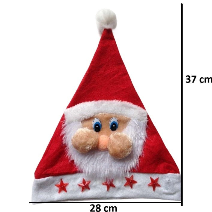Caciula de Mos Craciun, Flippy, Model 2 Mos Craciun cu Stelute Rosii, Marime Universala, Material Textil, 28 x 37 cm,