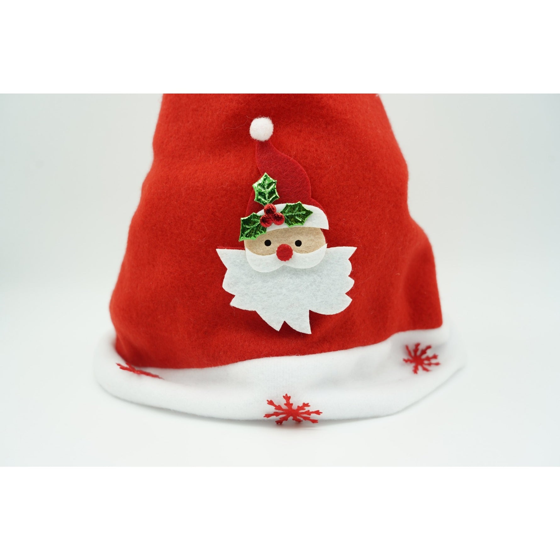 Caciulita de Mos Craciun, Flippy,cu model de Mos Craciun si ornament fulg de nea, rosie, marime universala, material