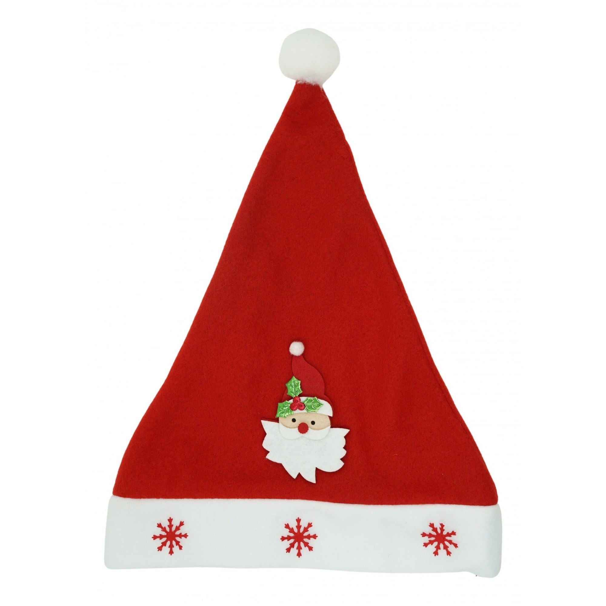 Caciulita de Mos Craciun, Flippy,cu model de Mos Craciun si ornament fulg de nea, rosie, marime universala, material