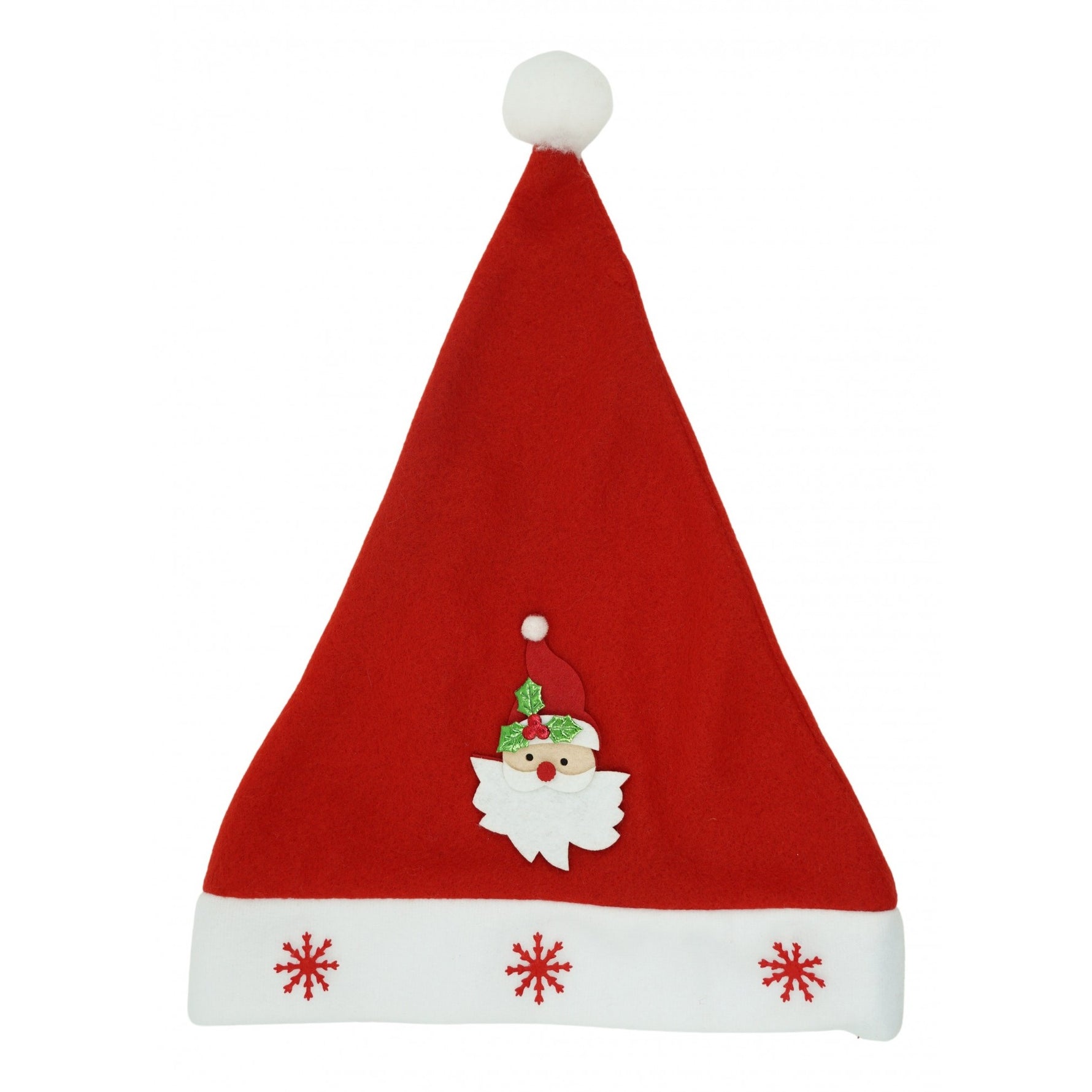 Caciulita de Mos Craciun, Flippy,cu model de Mos Craciun si ornament fulg de nea, rosie, marime universala, material