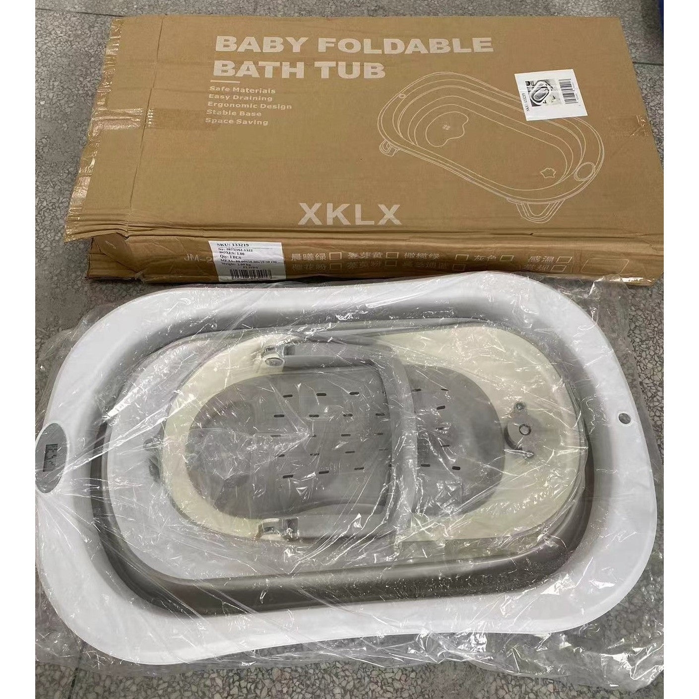 Cada de Baie Pliabila, Flippy, cu Suport, Indicator de Temperatura, 0-8 Ani, din PP+TPR, 45 l Capacitate, 80 x 50 x 23