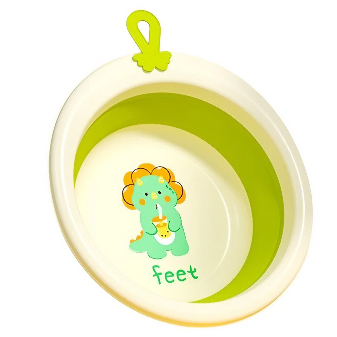 Cada Pliabila pentru Baie pentru Copii, Flippy, Cadita pentru Bebelusi, Model Rotund cu Dinozaur, Verde, 30x30x3.7 cm,